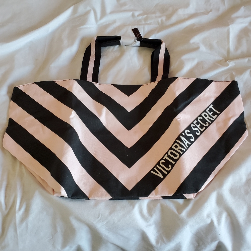 NWT VS Pink and Black Stripped Tote Bag